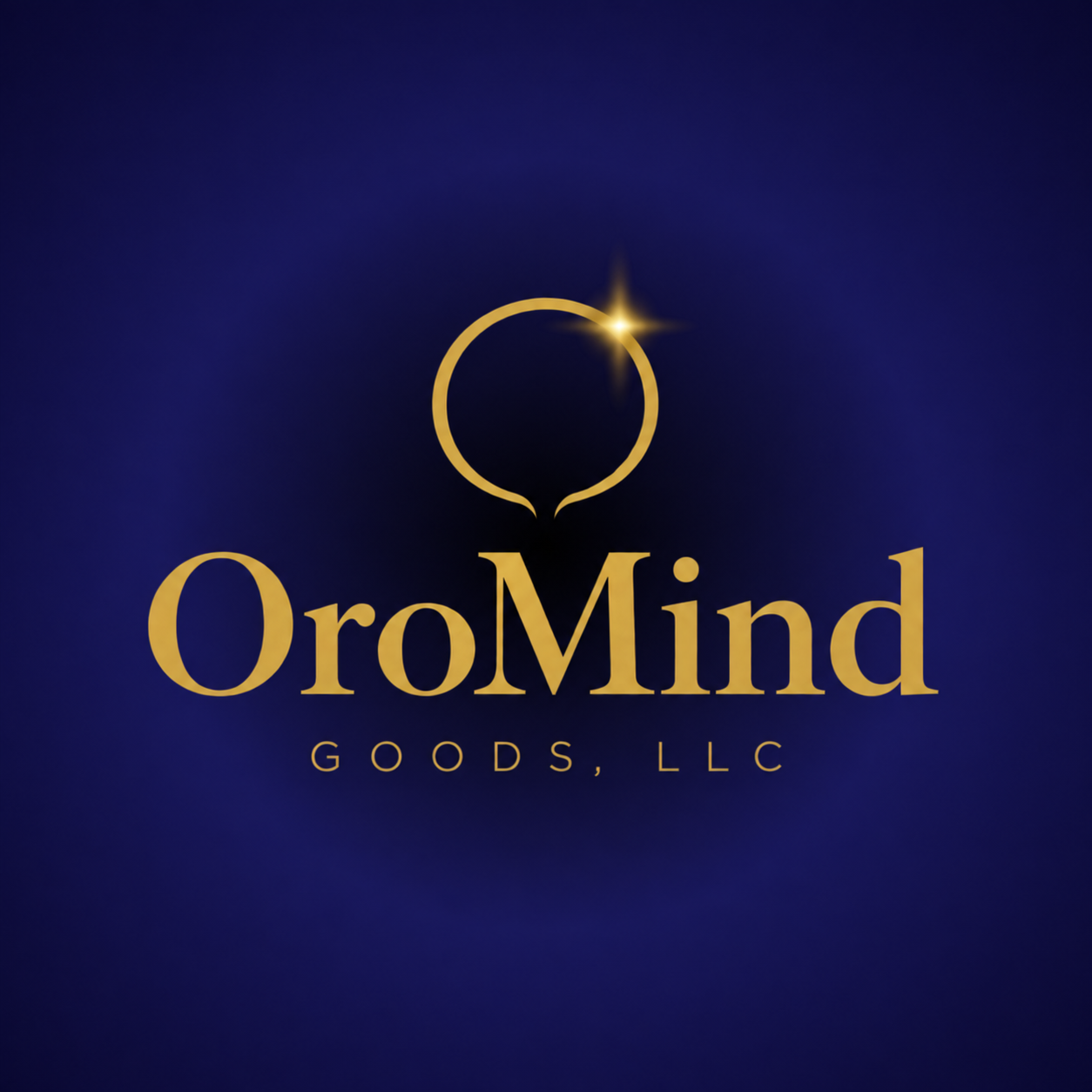 Oromind Goods, LLC logo in gold on a deep navy background